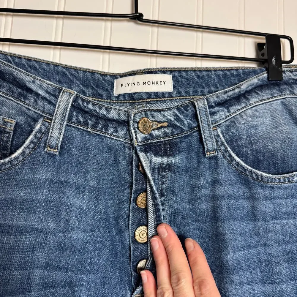 Flying Monkey Wide Leg High-Rise Button Fly Raw Hem Jeans Women’s Size 29